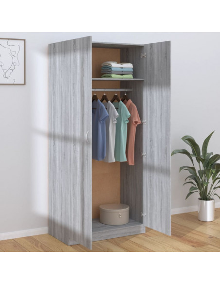 Armadio Grigio Sonoma 90x52x200 cm in Legno Multistrato