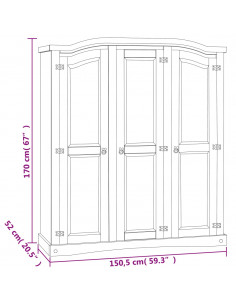 Armadio in Legno di Pino Messicano Corona 3 Ante Grigio