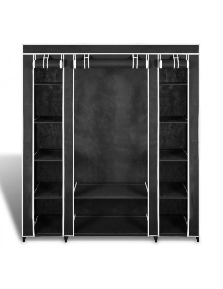 Armadio in Tessuto con Scomparti e Aste 45x150x176 cm Nero