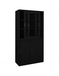 Armadio per Ufficio Anta Scorrevole Nero 90x40x180 cm Acciaio
