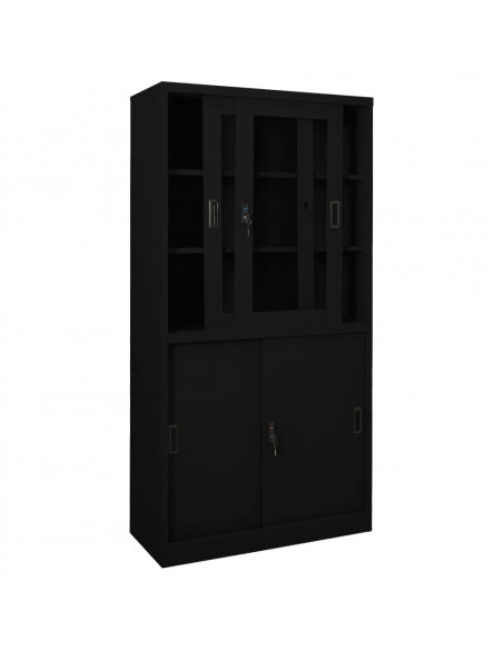 Armadio per Ufficio Anta Scorrevole Nero 90x40x180 cm Acciaio