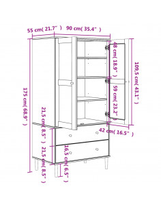 Armadio SENJA Aspetto Rattan Bianco 90x55x175 cm Massello Pino