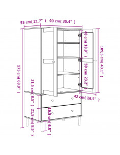 Armadio SENJA Aspetto Rattan Marrone 90x55x175 cm Massello Pino