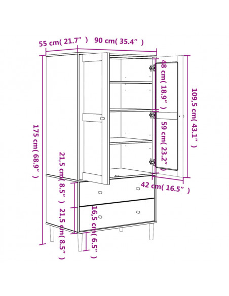 Armadio SENJA Aspetto Rattan Nero 90x55x175 cm Massello Pino