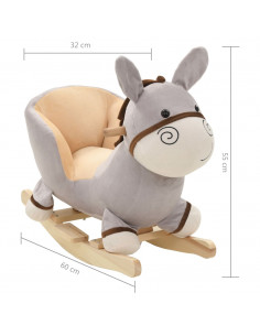 Asino a Dondolo con Schienale in Peluche 60x32x55 cm Grigio