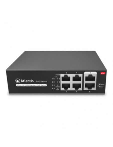 ATLANTIS SWITCH PoE A02-F6P4-65W 6 Porte 10/100Mbps di cui 4 PoE sino a 60W (65W tot) include KIT Montaggio a Muro (Wall Mount)