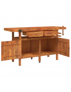 Banco Lavoro Cassetti e Morse 162x62x83cm Legno Massello Acacia