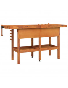 Banco Lavoro Cassetti e Morse 162x62x83cm Legno Massello Acacia