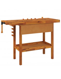 Banco Lavoro Cassetto e Morse 92x48x83 cm Legno Massello Acacia