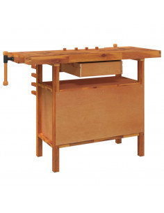 Banco Lavoro Cassetto e Morse 92x48x83 cm Legno Massello Acacia