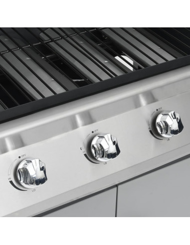 Barbecue Griglia a Gas 4+1 Fornelli Nero Argento Acciaio e Inox