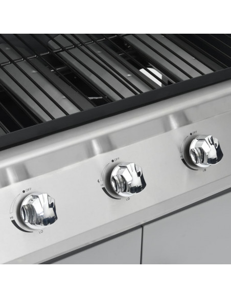 Barbecue Griglia a Gas 4+1 Fornelli Nero Argento Acciaio e Inox
