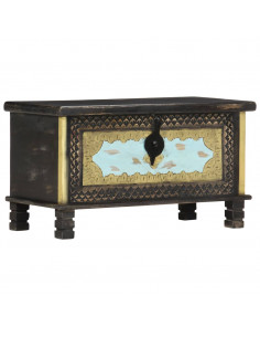 Baule Nero 80x40x45 cm in Legno Massello di Mango