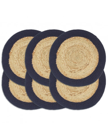 Tovagliette 6 pz Naturale e Blu Marino 38 cm in Juta e Cotone