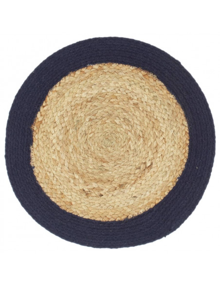Tovagliette 6 pz Naturale e Blu Marino 38 cm in Juta e Cotone