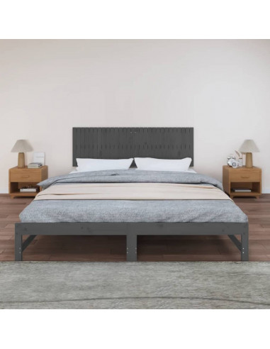 Testiera da Parete Grigia 185x3x60 cm in Legno Massello di Pino