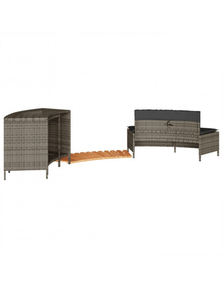 Bordo per Spa Grigio in Polyrattan e Legno Massello di Acacia