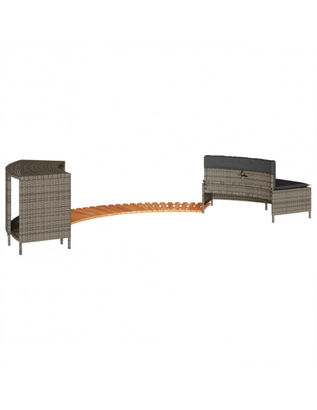Bordo per Spa Grigio in Polyrattan e Legno Massello di Acacia