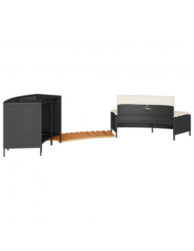 Bordo per Spa Nero in Polyrattan e Legno Massello di Acacia