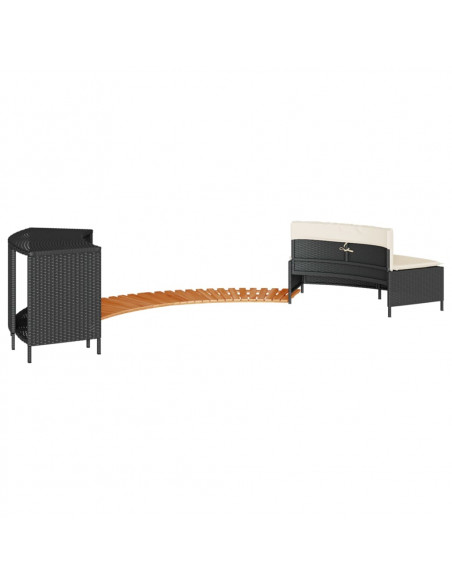Bordo per Spa Nero in Polyrattan e Legno Massello di Acacia
