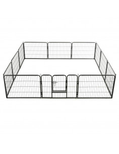 Box per Cani con 12 Pannelli in Acciaio 80x60 cm Nero
