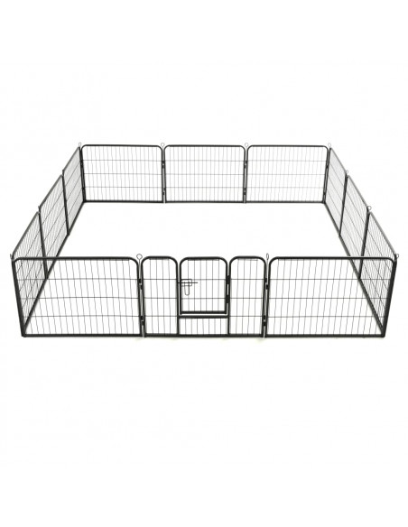 Box per Cani con 12 Pannelli in Acciaio 80x60 cm Nero