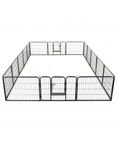 Box per Cani con 16 Pannelli in Acciaio 60x80 cm Nero