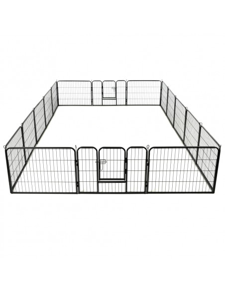 Box per Cani con 16 Pannelli in Acciaio 60x80 cm Nero