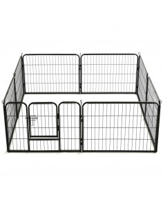 Box per Cani con 8 Pannelli in Acciaio 60x80 cm Nero