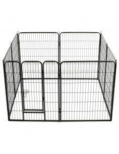 Box per Cani con 8 Pannelli in Acciaio 80x100 cm Nero