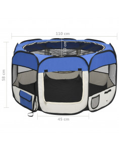 Box per Cani Pieghevole con Borsa Trasporto Blu 110x110x58 cm