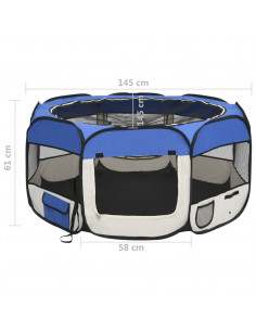 Box per Cani Pieghevole con Borsa Trasporto Blu 145x145x61 cm