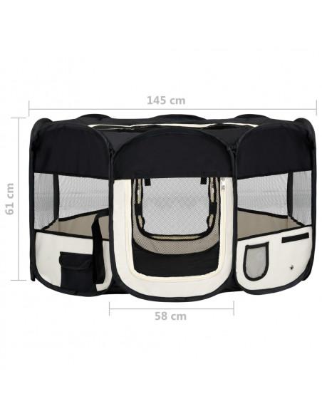 Box per Cani Pieghevole con Borsa Trasporto Nero 145x145x61 cm