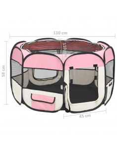 Box per Cani Pieghevole con Borsa Trasporto Rosa 110x110x58 cm