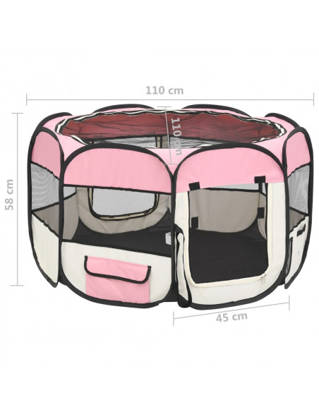 Box per Cani Pieghevole con Borsa Trasporto Rosa 110x110x58 cm