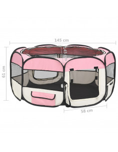 Box per Cani Pieghevole con Borsa Trasporto Rosa 145x145x61 cm