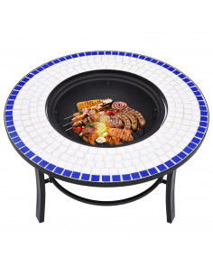 Braciere a Mosaico Blu e Bianco 68 cm in Ceramica