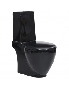 Vaso WC in Ceramica da Bagno Rotondo Base con Scarico Nero 2