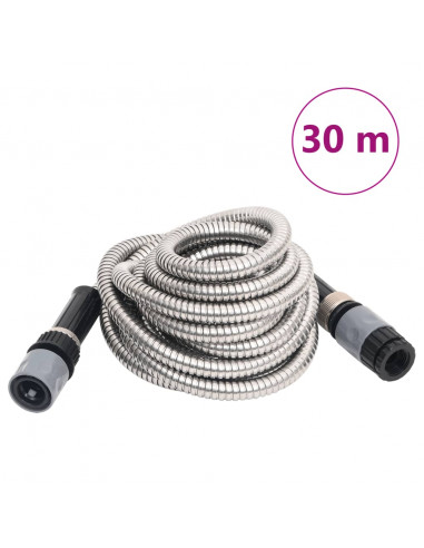 Tubo da Giardino con Ugello Spray Argento 0,6" 30 m in Acciaio