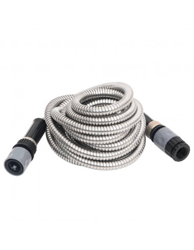 Tubo da Giardino con Ugello Spray Argento 0,6" 30 m in Acciaio