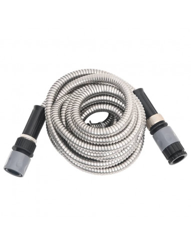 Tubo da Giardino con Ugello Spray Argento 0,6" 30 m in Acciaio