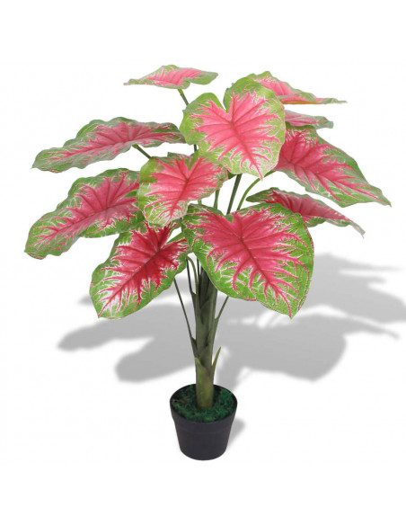 Caladio Pianta Artificiale con Vaso 85 cm Verde e Rosso