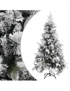 Albero di Natale con Neve Floccata e Pigne 225 cm PVC e PE 2