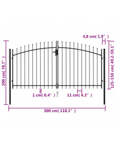 Cancello a Doppia Anta con Punte in Acciaio 3x1,5 m Nero