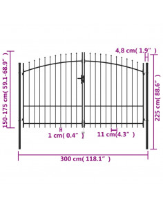 Cancello a Doppia Anta con Punte in Acciaio 3x1,75cm Nero