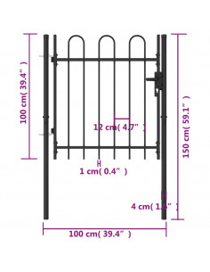 Cancello a Singola Anta con Archi in Acciaio 1x1 m Nero