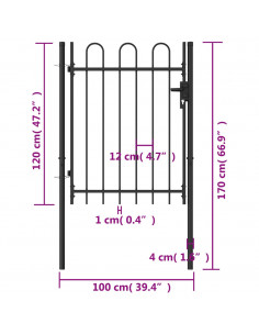 Cancello a Singola Anta con Archi in Acciaio 1x1,2m Nero