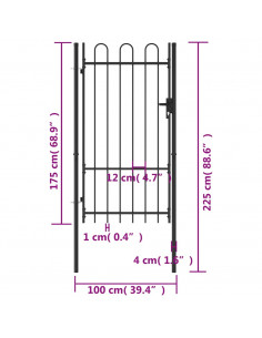 Cancello a Singola Anta con Archi in Acciaio 1x1,75 m Nero