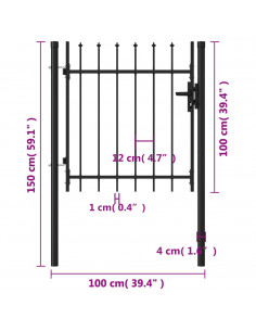 Cancello a Singola Anta con Punte in Acciaio 1x1 m Nero