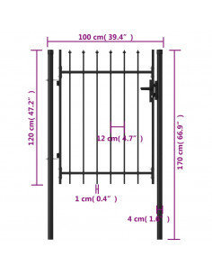 Cancello a Singola Anta con Punte in Acciaio 1x1,2m Nero